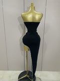 Sexy Strapless Shinning Rhinestones Bodycon Bandage Long Dress Women Fashion Celebrate Evening Party Vestido
