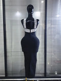 Sexy Halter Neck Cut out Diamonds Bandage Dress Women Black Sleeveless Backless Crystal Bodycon Long Dresses Evening Party Gowns