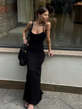 Sexy Knitted Suspender Dress For Women Summer Plunge Slim Long Dress High Waist Elegant Rib Knit Dress Vacation Clothes