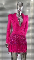 Luxury Rhinestone Sequin Pearl Glam Low Cut Suit Dress Women's Fashion Party Performance Evening Gown Vestidos De Ocasião Formal
