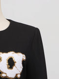 Elegant Spliced White Flower Embroidery Dress for Women O Neck Long Sleeve High Waist Patchwork Button Slim Dresses Female