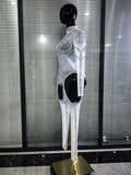 Red Black Women Long Sleeve Sexy Mesh See Through Sparkly Crystal Bodycon Jumpsuit Celebrate Nightclub Bar Dance Stage Wear