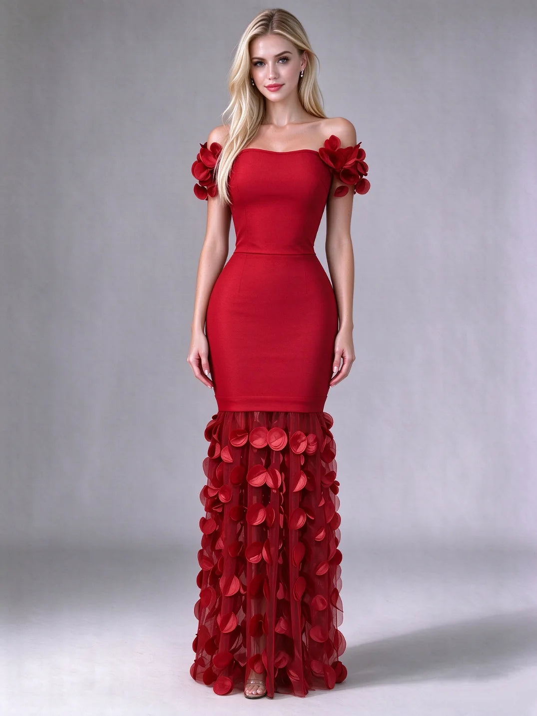 Luxury Flower Lace-Edged 3D Decoration Sleeveless Bodycon Maxi Dress Sleeveless High Waist Birthday Evening Party Cocktail Gowns