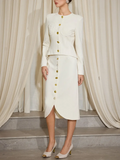 Minimalist Style Two Piece Set Female O Neck Long Sleeve Top with Button High Waist Split Bodycon Office Skirts Suit Female