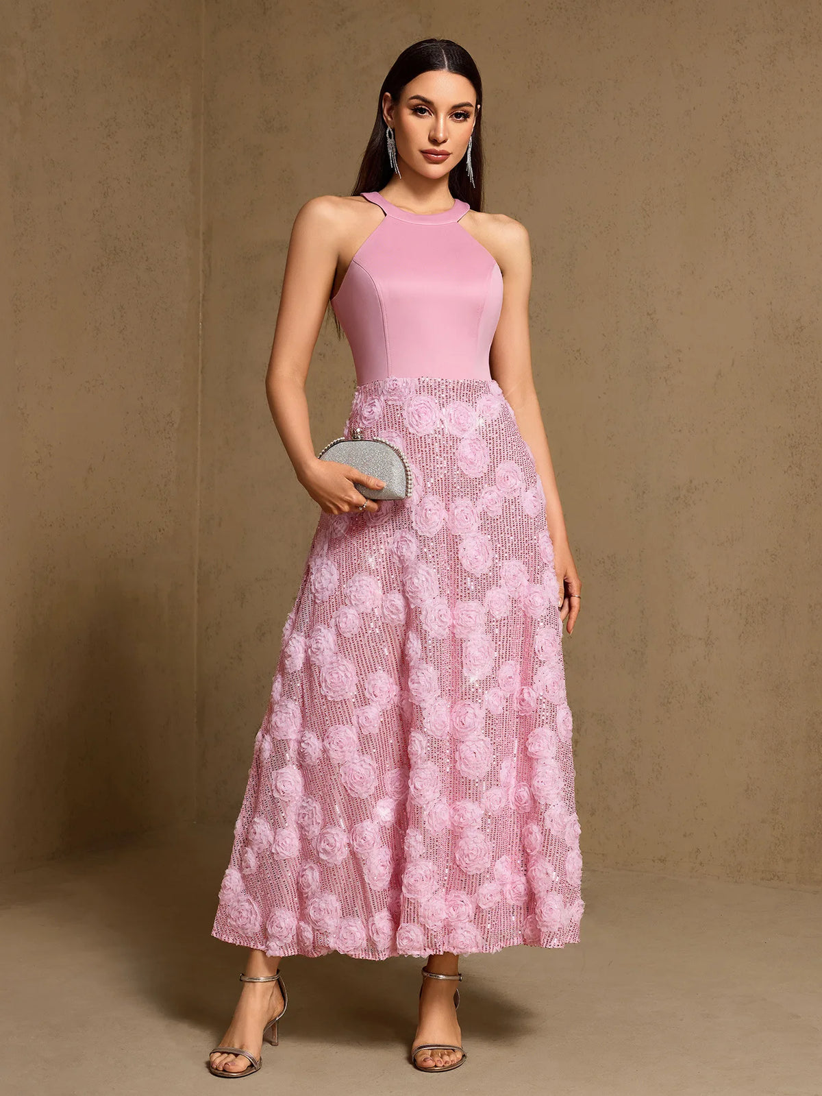REAL PHOTO Pink Evening Dresses 2026 Luxury Woman  A Line Formal Flowers Prom Gowns Cocktail Special Occasion Gown Applique