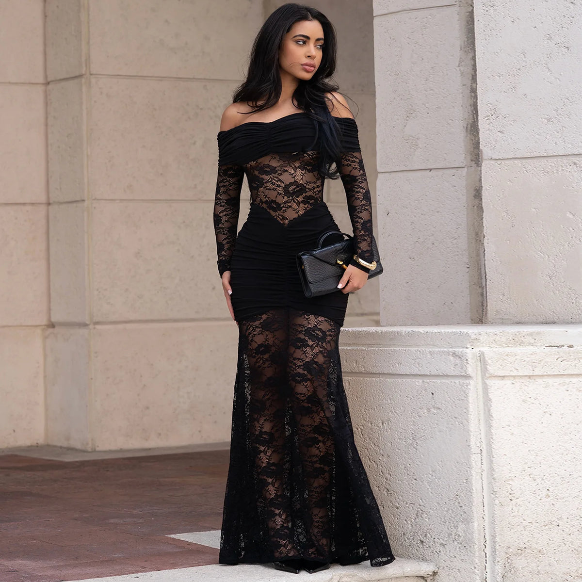 Lace Off-Shoulder Mermaid Maxi Dresses Luxury Woman Wedding Evening Dress Celebrities Outfits Night Clubwear New Year Robes