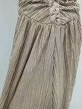 Gold Pleated Tunic Fish Bone Dresses for Women Square Collar Sleeveless Casual Party Split Evening Dress Female New