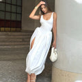 Irregular Plunge Square Collar Suspender Dress For Women Solid Color Sleeveless Backless Summer Clubs Party Ruched Dress