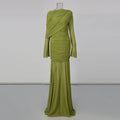 Spliced Folds Shawl Design Temperament Dresses for Women O Neck Long Sleeves Patchwork mermaid Dress Female Clothing