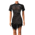 Sexy Pearls Rhinestone Party Birthday Dress for Women Luxury Evening Elegant Celebrity Feathers Sheer Mesh Short Dresses