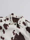 Cow Print Short Slimming Coat for Women Lapel Long Sleeve Patchwork Single Breasted Street Jacket Female Autumn New