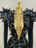 New Shiny Black Rhinestone Velvet Long Sleeve Bodysuit Women Evening Party Club Gala Hosts NightClub Bar Stage Costumes