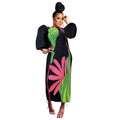 Elegant Women Pleated Half Lantern Sleeve O-neck Slim Maxi Long Dress Print Fashion Autumn 2024 Ruched Dresses Vestidos