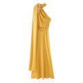 Solid Slimming Chic Dresses for Women Shawl Collar Sleeveless Off Shoulder High Waist  Long Dress Female