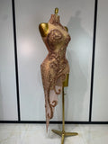 Sparkly Diamond Sequins Sexy Mesh See Through Bodycon Asymmetric Dress Women Nightclub Party Show Gogo Dancer Bar Stage Costume