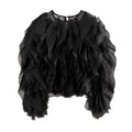 Ruffles Shirts For Women O Neck Lantern Sleeve Loose Pullover Summer Blouse Female Fashion Style Clothing