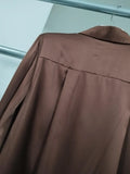 Brown Spliced Folds Two Piece Set Female Lapel Long Sleeve Shirt Vintage Commute Women's Trousers Sets Fashion New