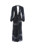 Tiger Stripe Print Long Dress Woman Autumn Trend Deep V-Neck Backless Lantern Sleeve Beach Party Elegant Vestidos