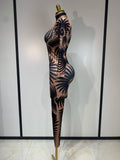 Sexy Long Sleeves Print Rhinestone Jumpsuits Drag Queen Show Stage Performance Costume Women Evening Party Nightclub Rompers