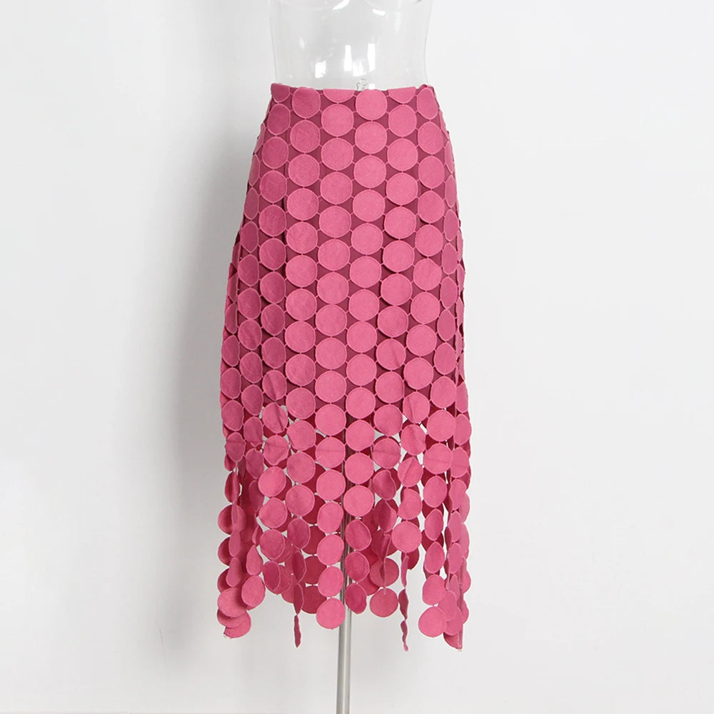 Solid Minimalist Casual Skirt For Women High Waist Patchwork Zipper Irregular Hollow Out Skirts Female Fashion New