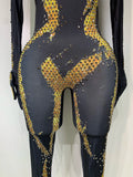 Stock Women Sexy Club Evening Party Wear Drag Queen Singer Dancer Stage Performance Costume Sparkly Rhinestone Stretch Jumpsuit