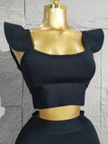 Minimalist Women New Sexy Backless Ruffles Red Bandage Two Pices Set Celebrity Evening Elegance Birthday Party Dress