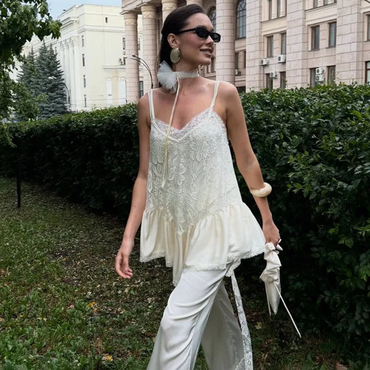 Sexy Lace Top Summer White See Through Lace Patchwork Hot Girl T-Shirt Elegant Luxury Party Look Streetwear Top Women