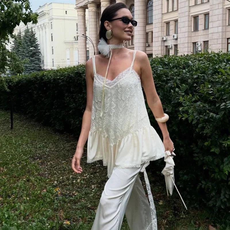 Sexy Lace Top Summer White See Through Lace Patchwork Hot Girl T-Shirt Elegant Luxury Party Look Streetwear Top Women