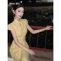 Improved Cheongsam Dress Qipao 2026 New Young Girl Orange Summer Daily Wearable Long Dress Chinese Summer Women Clothing