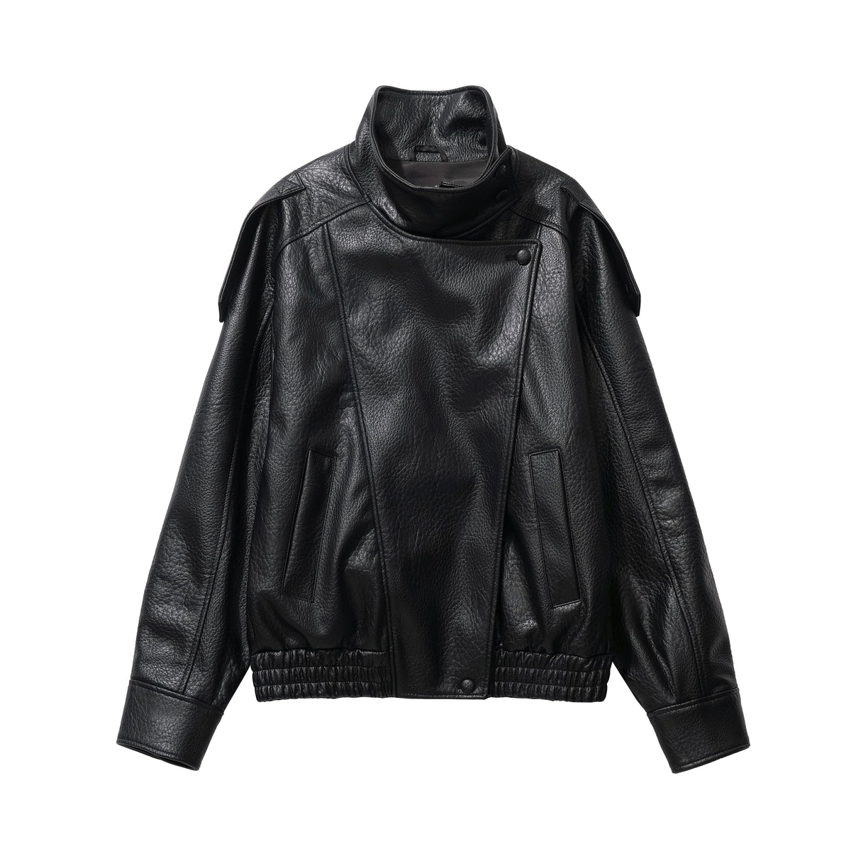 Original Chic Black Faux Leather Jackets Women Long Sleeve Buttons Elastic Oversized Coats Fashion 2026 Autumn Winter Streetwear