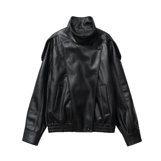 Original Chic Black Faux Leather Jackets Women Long Sleeve Buttons Elastic Oversized Coats Fashion 2026 Autumn Winter Streetwear