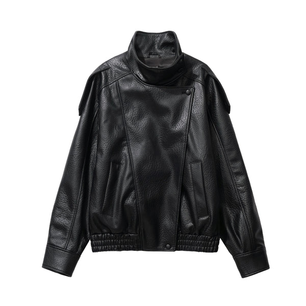 Original Chic Black Faux Leather Jackets Women Long Sleeve Buttons Elastic Oversized Coats Fashion 2026 Autumn Winter Streetwear