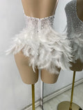 Women Sexy Halter Beading Feather Tight Bodysuit Nightclub Performance Leotard Luxury Party Celebrate Stage Wear