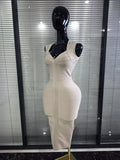 Khaki Color Women Sleeveless Sexy V-Neck Bodycon Midi Bandage Dress Celebrate Fashion Evening Party Homecoming Outfit