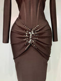 Women Sexy Luxury Sparkly Diamond Bandage Long Sleeve Bodycon Dress 2025 Celebrity Elegant Evening Club Pary Birthday Dresses