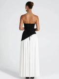 Irregular Slit Vacation Long Dress For Women Elegant Contrast Slim Ribbon Dress Back Lace Up Female Strapless Summer New