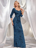 Luxury Evening Dress Women Half Sleeve Mermaid Formal Sequin Prom Maxi Dress Elegant Wedding Party Cocktail Graduation Gown