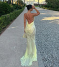 New Summer Sequins Patchwork Mesh Slim Long Dress Women Casual Vacation Dress Sexy Suspender V Neck Backless Evening Dress