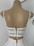 White Two Pieces Dress Set Women Sexy Square Collar Sleeveless Design Crop Top Short Skirt Suit Nightclub Birthday Clothing