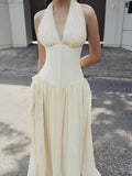 Sexy Evening Tunic Spliced Buttons Dress for Women V Neck Sleeveless High Waist Patchwork Folds Temperament Dresses Female