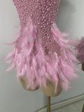 Sexy Halter Beading Feather Mini Dress For Women Backless Luxury Birthday Celebrity Evening Gowns Performance Wear