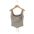 Hit Color Spliced Lace Up Slimming Vests for Women Square Neck Sleeveless Temperament Vest Female New