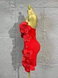 Strapless 3D Handmade Flower RhinestoneBandage Mini Dress Women Sky CorsetBodycon Short Cocktail Party Evening Dress