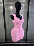 Pink Winered Women Sleeveless Sexy V-Neck Bodycon Mini Bandage Dress Celebrate Nightclub Party Fashion Homecoming Outfit