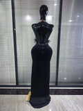 Women Sexy Halter Off the Shoulder Shining Rhinestones Velvet Bodycon Gowns Dress Nightclub Party Celebrate Bar Singer Outfit