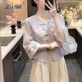 Olivegirl Women's Pink Coat Blue Embroidered Flower Chiffon Jacket 2026 Spring Luxury High-end Gentle Fairy Temperament Top