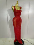 Women Luxury Sparkle Diamonds Mesh See Through Maxi Dress Evening Party Birthday Wedding Guest Gown NightClub Bar Stage Costumes