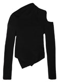Asymmetrical Solid Knitting Sweater For Women Irregular Collar Long Sleeve Hollow Out Pullovers Female Fashion 2023