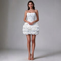Luxury Sexy Rhinestone Strapless Prom Dress 3D Flower Off Shoulder Backless Bodycon Bandage Mini Wedding Guest Cocktail Gowns