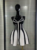 Women Sexy Halter Off the Shoulder Striped A-Line Mini Bandage Dress Celebrate Red Carpet Evening Party Cocktail Outfit